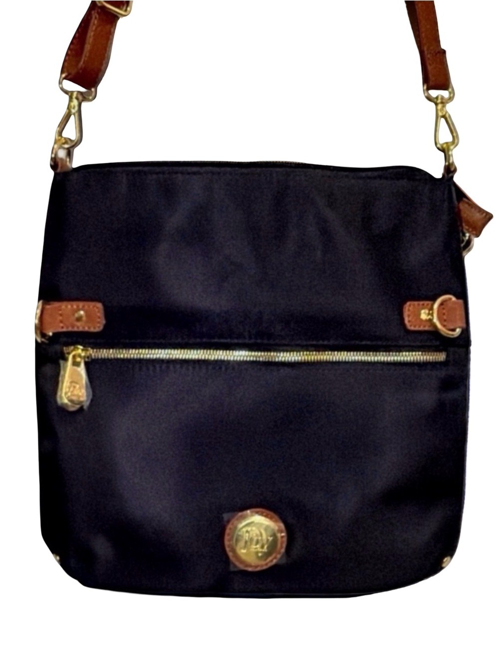 Joy Mangano Black Nylon Crossbody Bag | Gold Hardware | Organizer | NWOT